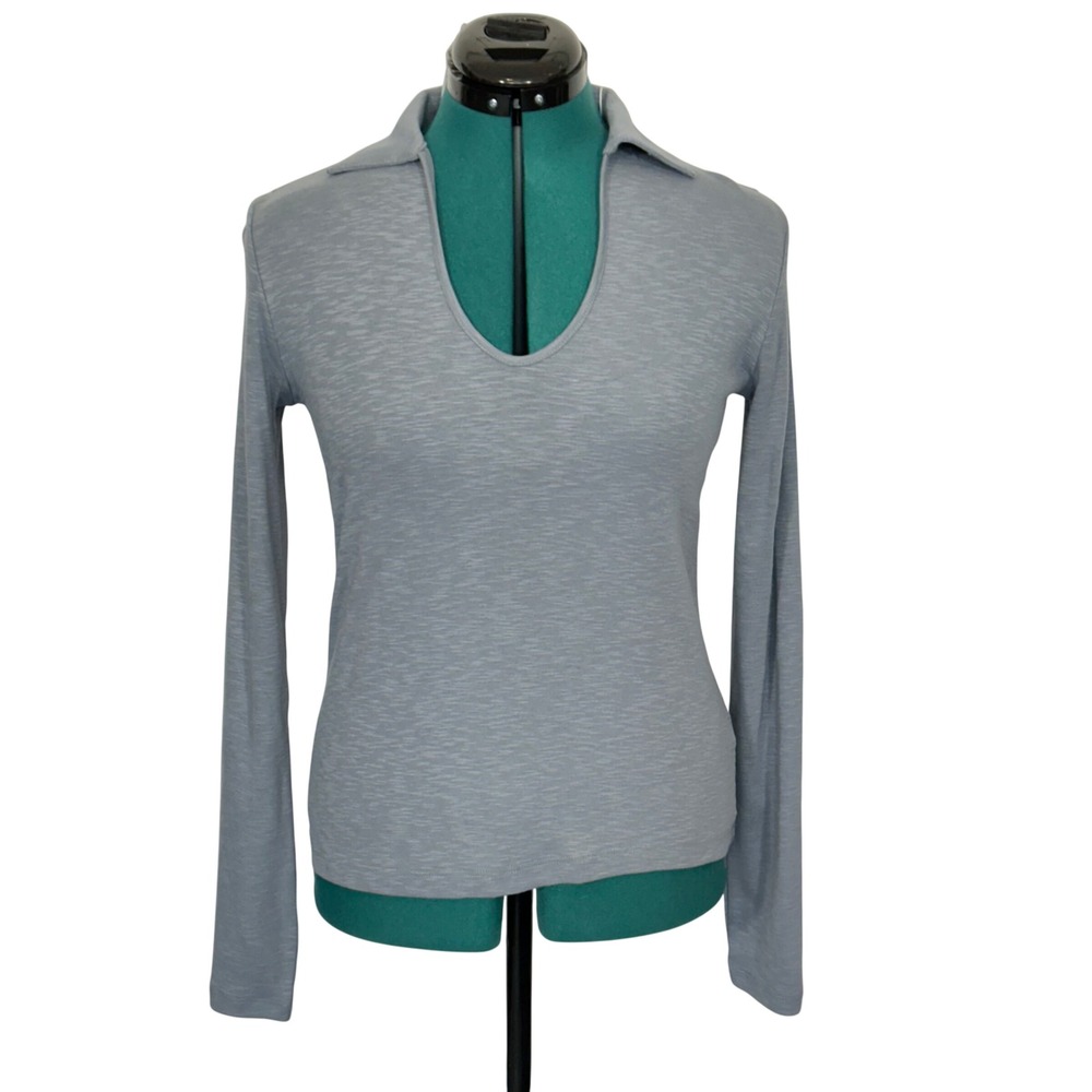NEW Vince Womens Johnny Collar Polo Long Sleeve U-Neck‎ Top Size Small